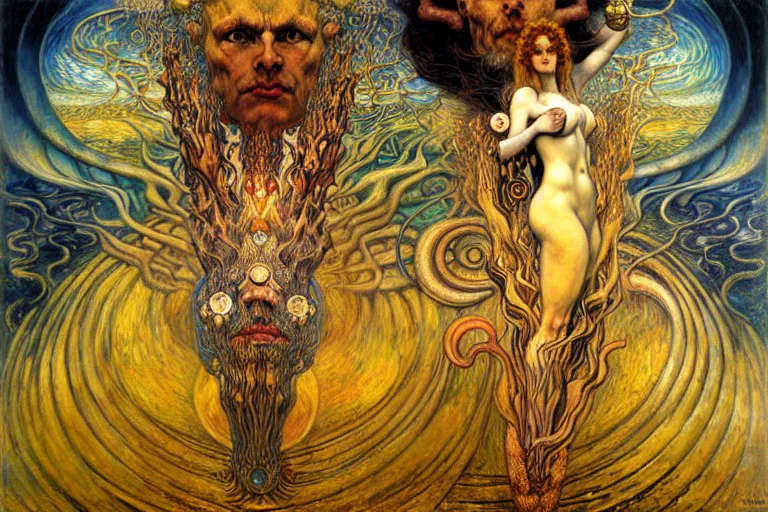 Image similar to Divine Chaos Engine by Karol Bak, Jean Delville, William Blake, Gustav Klimt, and Vincent Van Gogh, symbolist, visionary