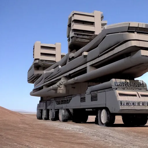 Image similar to Sci-Fi industrial futuristic Brutalism huge carrier vehicle desert