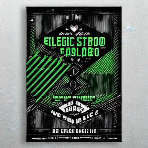 Prompt: graphic design, poster, typography, black, textured graphic, a black and green poster for electric zoo, hyper maximalist - w 8 0 0