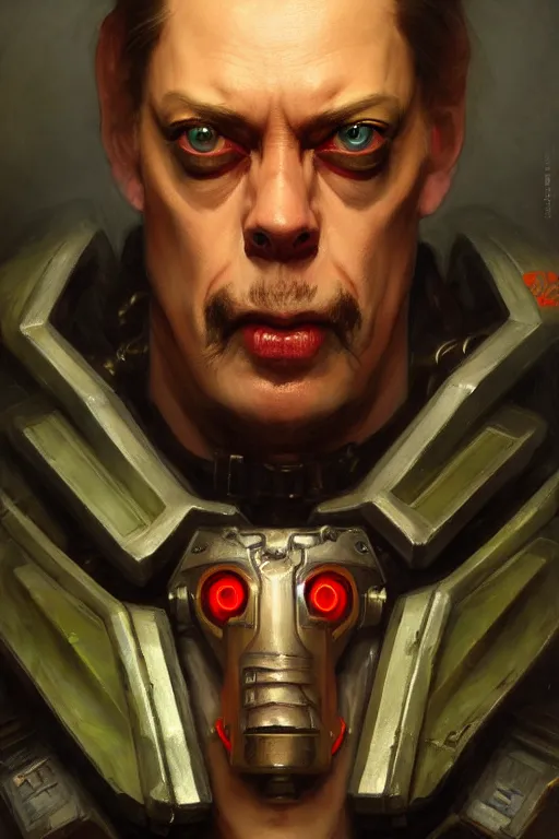 Image similar to character portrait cyberpunk warhammer 4 0 k steve buscemi, character design, painting by gaston bussiere, katsuya terada, frank frazetta, tom of finland, trending on artstation