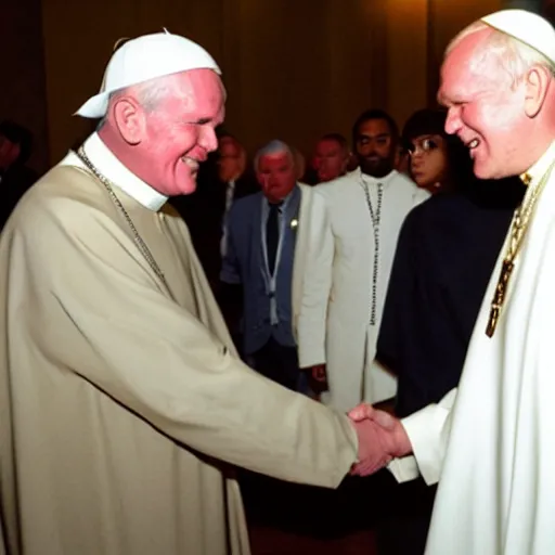 Image similar to photograph of john paul ii shaking hands with kanye west