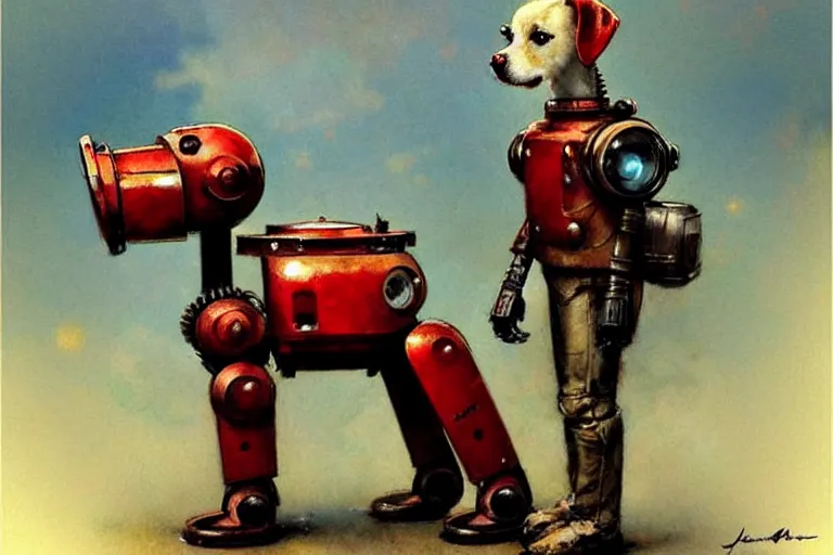 Image similar to adventurer ( ( ( ( ( 1 9 5 0 s retro future robot android dog. muted colors. ) ) ) ) ) by jean baptiste monge!!!!!!!!!!!!!!!!!!!!!!!!! chrome red