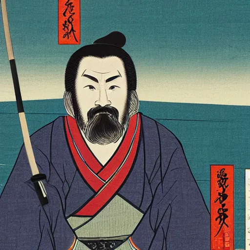 Prompt: twitch streamer forsen as samurai in Ukiyo-e style, rule of thirds