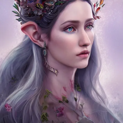 Image similar to portrait of beautiful elvish goddess , 8k, highly detailed, sharp, realistic, in style of Anna Dittmann