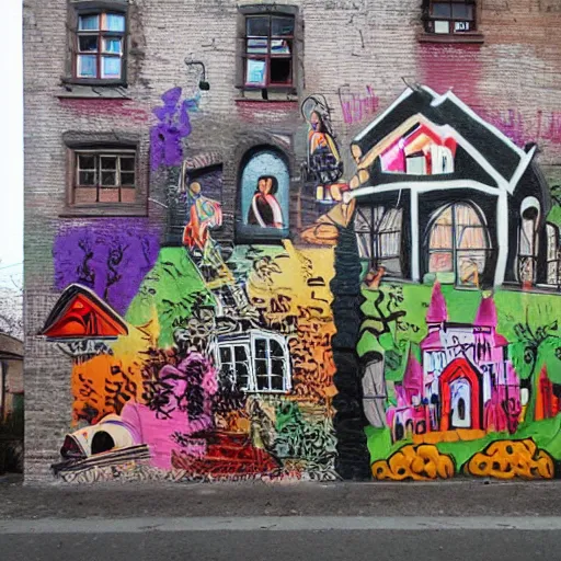 Image similar to transylvanian folk art, in the style of graffiti, made by jr