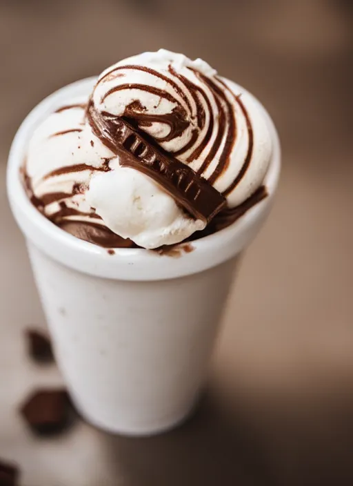 Prompt: soft serve ice cream swirl in a coup. nutella pouring all over ice cream and all over cup. beautiful tasty delightful cinematic. s 3 5 mm f / 2. 8 macro is stm