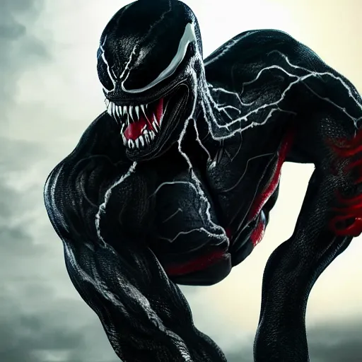 Image similar to Drake as Eddie Brock from Venom (2018), 4k, insanely detailed, teeth with small drops of red water