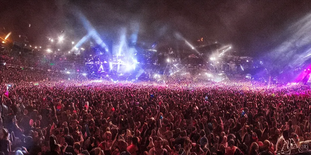 Prompt: huge rock concert with millions of people, digital art, epic lighting