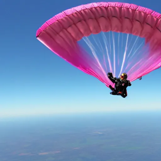 Image similar to real image of garfield skydiving with a pink parachute