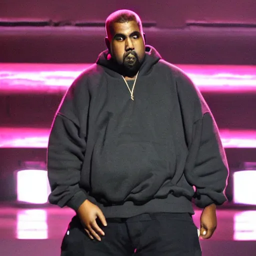 Image similar to obese kanye west rapping on stage