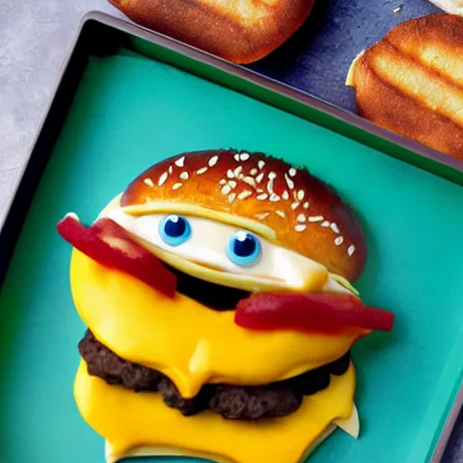 Prompt: Pixar styled Cheeseburger with extra cheese