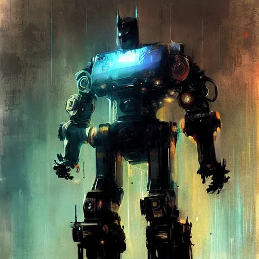 Image similar to cyberpunk robot batman painted by jeremy mann