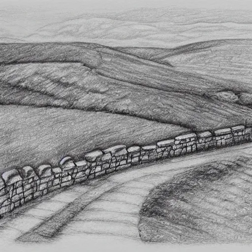 Image similar to pencil illustration of hadrian's wall