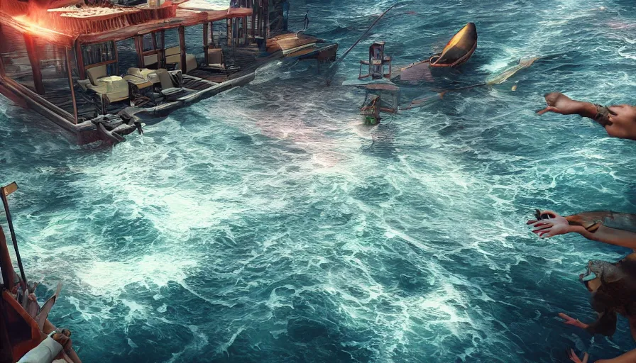 Prompt: limbus with a horde of office managers attacking the ocean unreal engine, hyper realism, realistic shading, cinematic composition, realistic render, octane render, detailed textures, photorealistic, wide shot