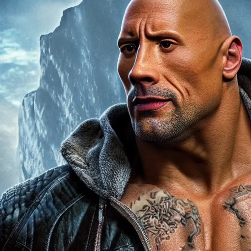 Image similar to hyperrealistic mixed media high Resolution Dwayne Johnson, stunning 3d render inspired art by Jamie Salmon and István Sándorfi and Unreal Engine and Greg Rutkowski, perfect facial symmetry, dim volumetric lighting, 8k octane beautifully detailed render, full body shot, post-processing, extremely hyper-detailed, intricate, epic composition, highly detailed attributes, highly detailed atmosphere, cinematic lighting, masterpiece, trending on artstation, very very detailed, masterpiece, stunning, flawless completion, lifelike texture, perfection,