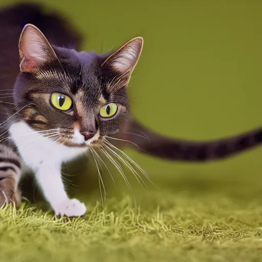 Prompt: a photo of a cat chasing a mouse, professional photograph