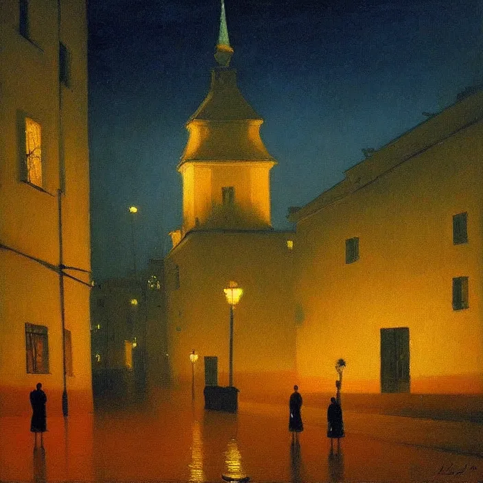 Image similar to belgrade at night, arkhip kuindzhi painting, oil painting, luminous light, blue palette