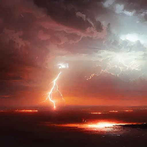 Image similar to lightning clouds by greg rutkowski