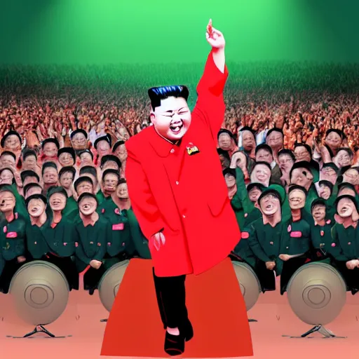 Prompt: kim jong un as k - pop idol dancing on the south korean k - pop stage, digital art, artstation