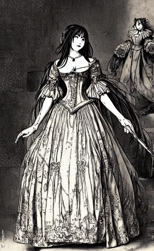 Prompt: elegant princes in baroque dress, misa amane, battle angel alita. by rembrandt 1 6 6 7, illustration