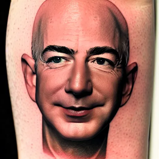 Image similar to a tattoo of jeff bezos's face