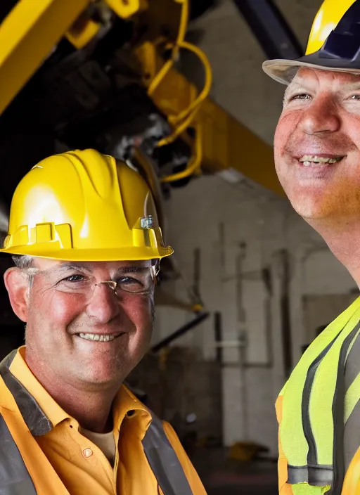 Image similar to closeup portrait of cheerful bryan craston as a crane operator, yellow hardhat, natural light, bloom, detailed face, magazine, press, photo, steve mccurry, david lazar, canon, nikon, focus