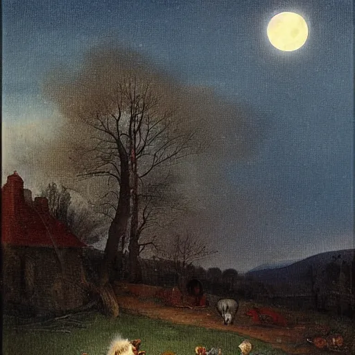 Prompt: a moony night painted by willian von goth