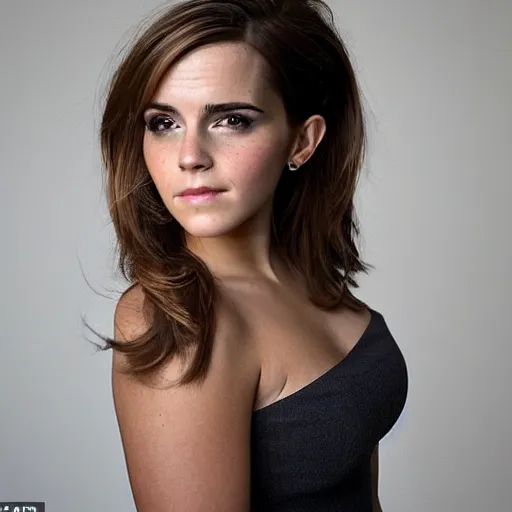 Image similar to a full - figure profile photograph of a woman who is a genetic combination of emma watson and kim kardashian