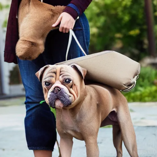 Prompt: 2 dogs in bag, photorealistic