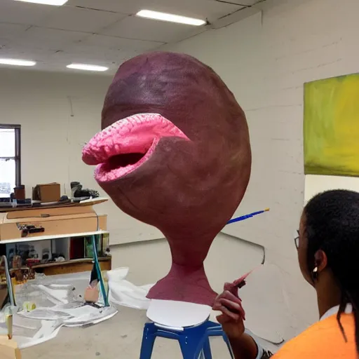 Image similar to photo of someone painting a giant tongue model for pedagogy purposes