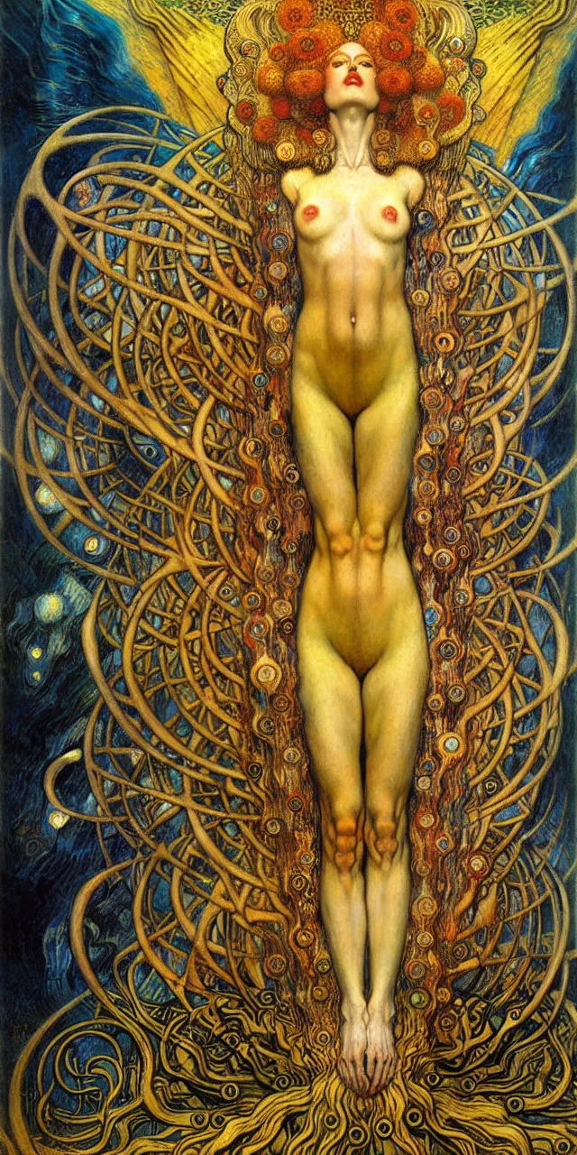 Image similar to Divine Chaos Engine by Karol Bak, Jean Delville, William Blake, Gustav Klimt, and Vincent Van Gogh, symbolist, visionary