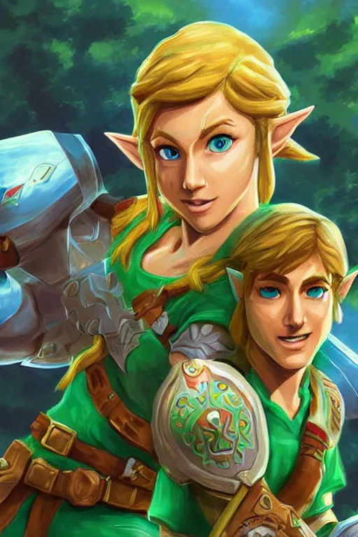 Prompt: Zelda and Link, digital painting, highly detailed, artstation, concept art, illustration,