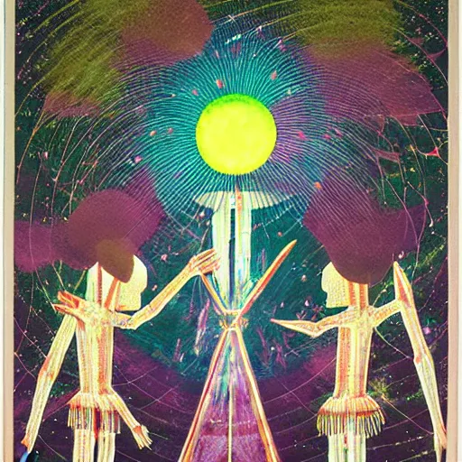 Image similar to amazonas ritual, major arcana symbols, refracted lines and sparkles, by yosuke yamaguchi