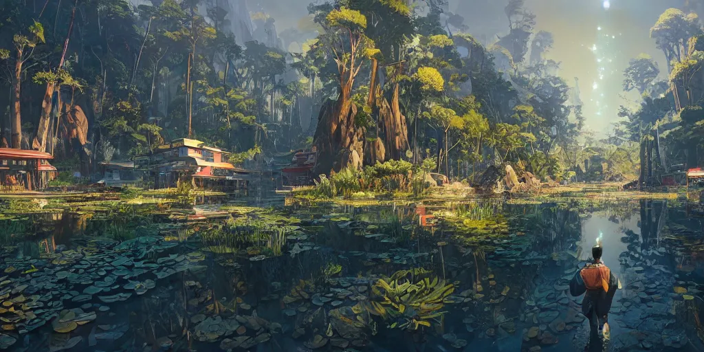 Image similar to a gleaming crystal archipelago in gta v, stephen bliss, unreal engine, illustration, fantasy art by greg rutkowski, loish, rhads, ferdinand knab, makoto shinkai and lois van baarle, ilya kuvshinov, rossdraws, tom bagshaw, global illumination, radiant light, detailed and intricate environment