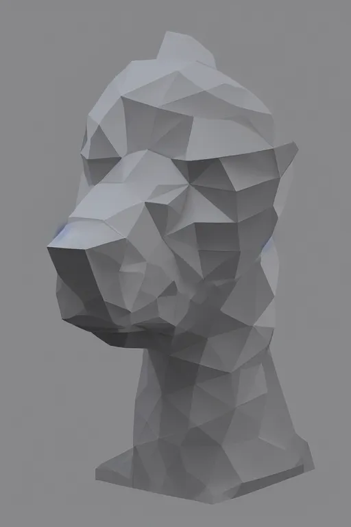 Prompt: vivid 3D animated designscapes with bursts of radiant particles–building an ethereal minimal space sculpture of a lowpoly llama bust, professional concept art, trending on artstation, geometric, lowpoly llama face