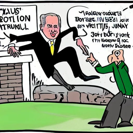 Image similar to Borris Johnson falling in a ditch, cartoon style