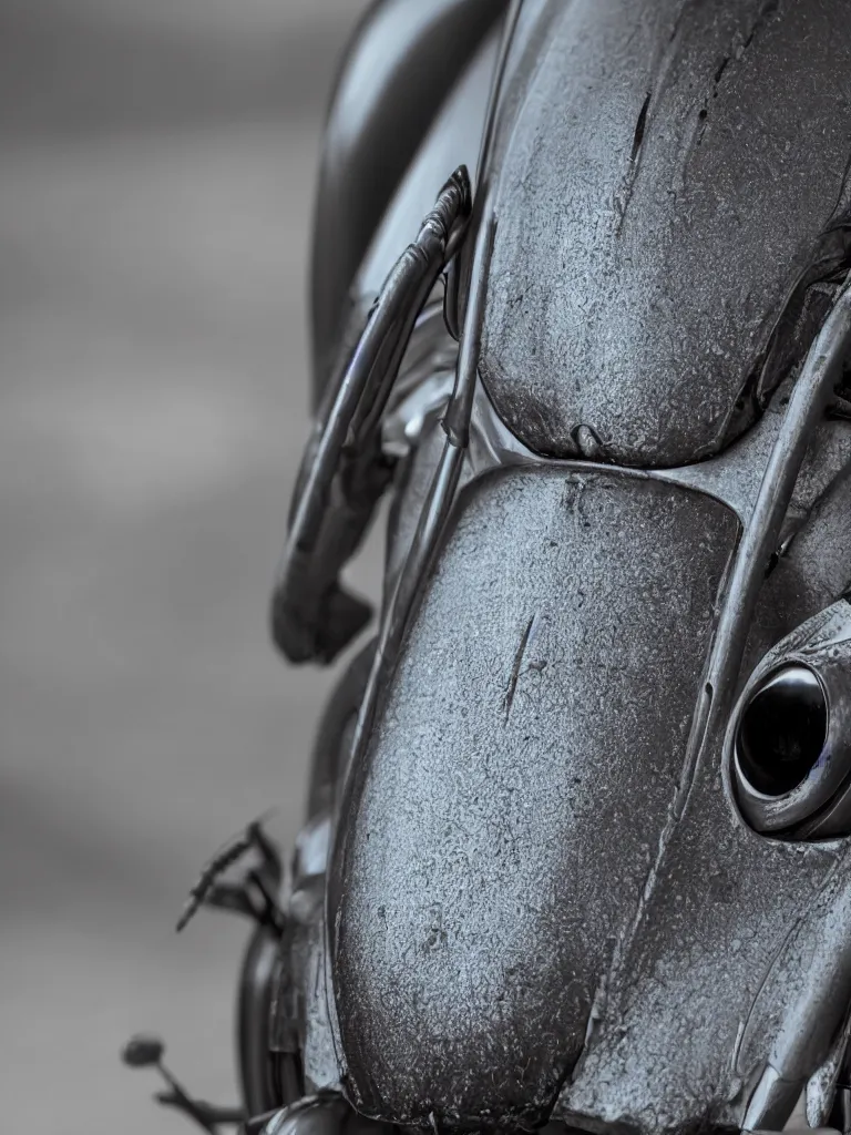 Image similar to complementary color scheme. close - up shot of a beautiful beetle. insect eyes. motorcycle. studio photography high quality highly detailed award winning photograph by national geographic. soft volumetric light, smooth gradient.