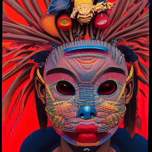 Image similar to teenage citizen portrait soft light painted by james jean and katsuhiro otomo and erik jones, inspired by tribal voodoo mask anime, smooth face feature, intricate oil painting, high detail illustration, sharp high detail, manga and anime 1 9 9 9