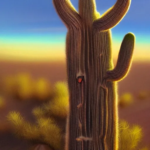 Image similar to A Dodo bird perched atop a Saguaro cactus in the desert, trending on Artstation , high detail, dramatic perspective.