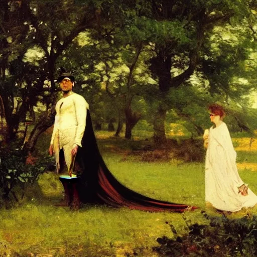 Prompt: Batman in a pastoral setting, painted by Jean-Joseph Benjamin-Constant, oil on canvas