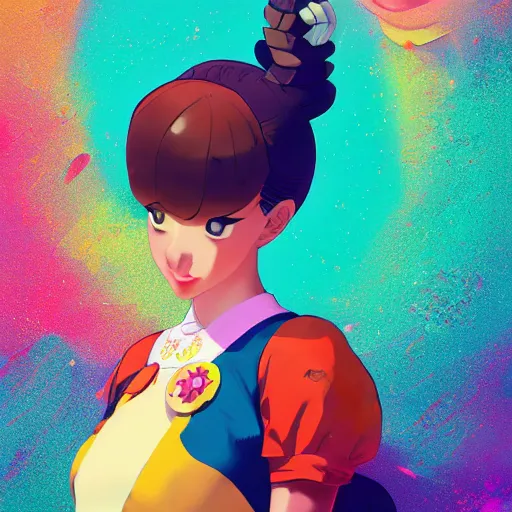 Image similar to portrait of princess daisy, colorful background, rich vivid colors, ambient lighting, dynamic lighting, 4k, official media, anime key visual, makoto shinkai, ilya kuvshinov, lois van baarle, rossdraws, detailed, trending on artstation