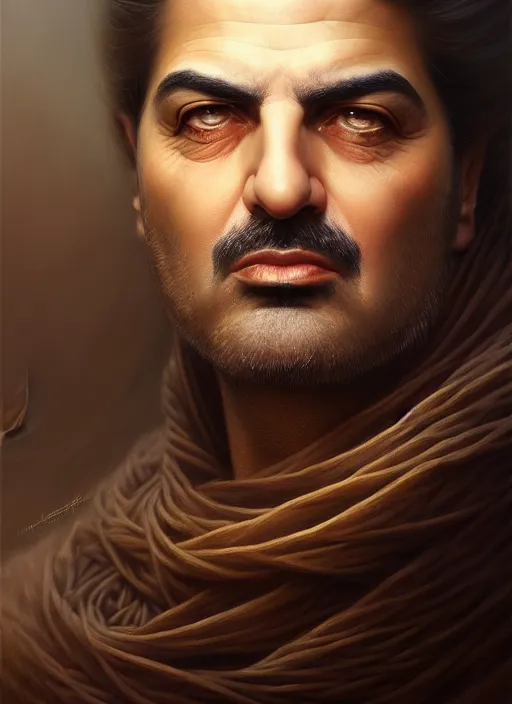 Image similar to closeup portrait shot of rafic hariri, intricate, elegant, highly detailed, centered, digital painting, artstation, concept art, smooth, sharp focus, illustration, artgerm, tomasz alen kopera, peter mohrbacher, donato giancola, joseph christian leyendecker, wlop, boris vallejo