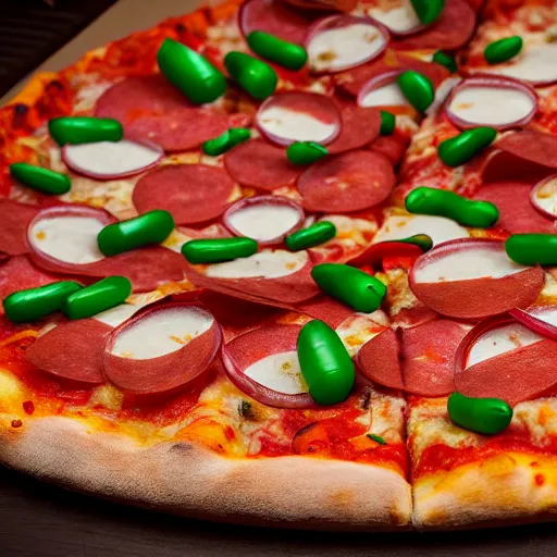 Image similar to pizza, covered in teeth, 4 k, high definition, realistic, cinematic