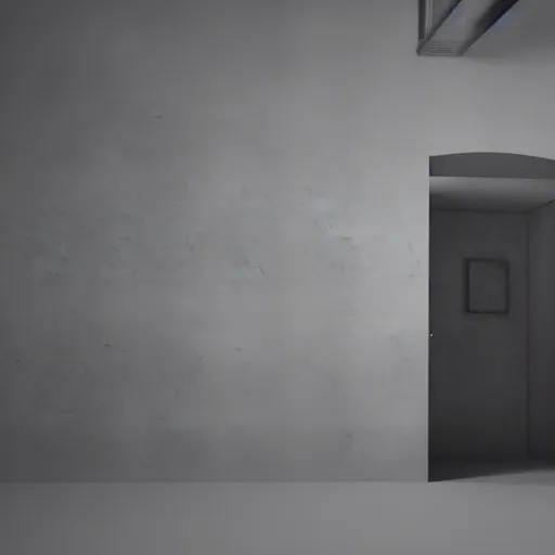 Image similar to gritty, cinematic, liminal space, 3d render, photorealism