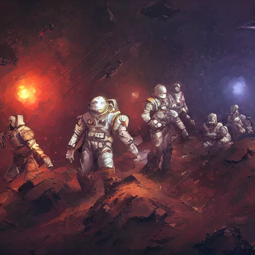 Image similar to space miners in the style of craig mullins, ruan jia, kentaro miura, greg rutkowski, loundraw