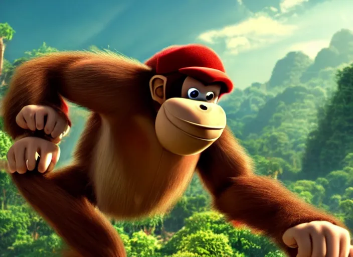 Prompt: film still of donkey kong in the new scifi movie, 4 k