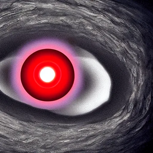 Image similar to a black hole opens up revealing a giant red eye, digital art