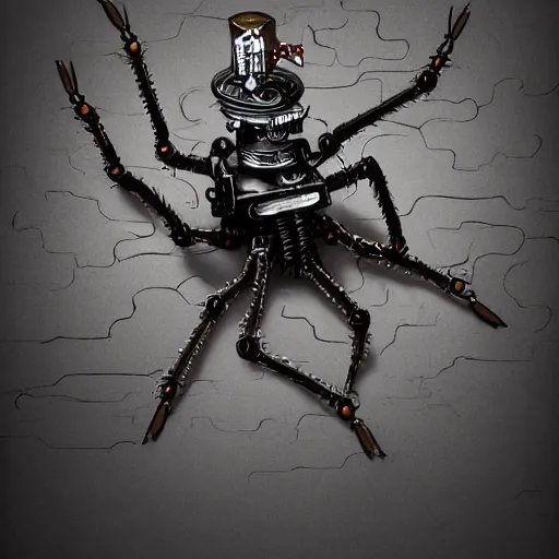 Image similar to a steampunk robotic spider, dark background, super - detailed,