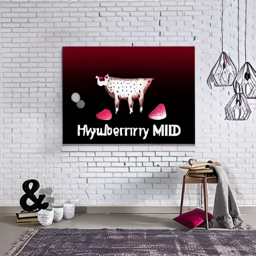 Image similar to a hyperdetailed strawberry and floating milk fluid poster, cow, confusion, 4 k hd wallpaper illustration, package cover