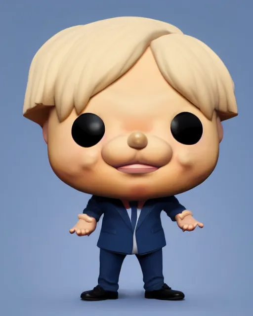 Image similar to full body 3d render of boris johnson as a funko pop, studio lighting, white background, blender, trending on artstation, 8k, highly detailed